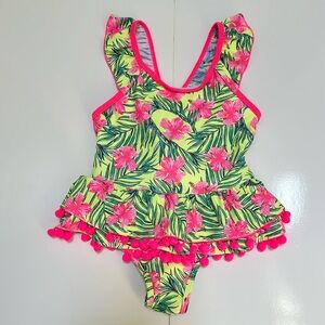 Nicole Miller Little Girls’ Ruffled Tropical Floral One-Piece SwimSuit - Size 6